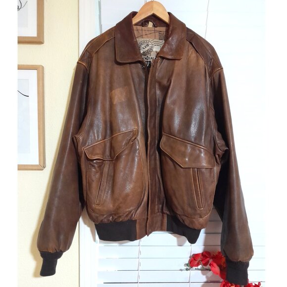 Vintage Men's  Brown Leather Flight Jacket Rugged New Zealand Outback   XL - Picture 10 of 10